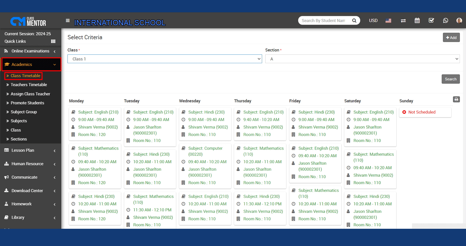 Efficiently schedules classes, optimizing academic time management in school management software for organized learning environments.