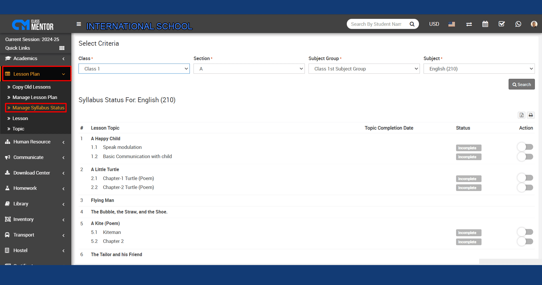 ClassMentor's Manage Syllabus module simplifies curriculum creation, organization, and tracking for educators, ensuring seamless alignment and optimization of teaching strategies.