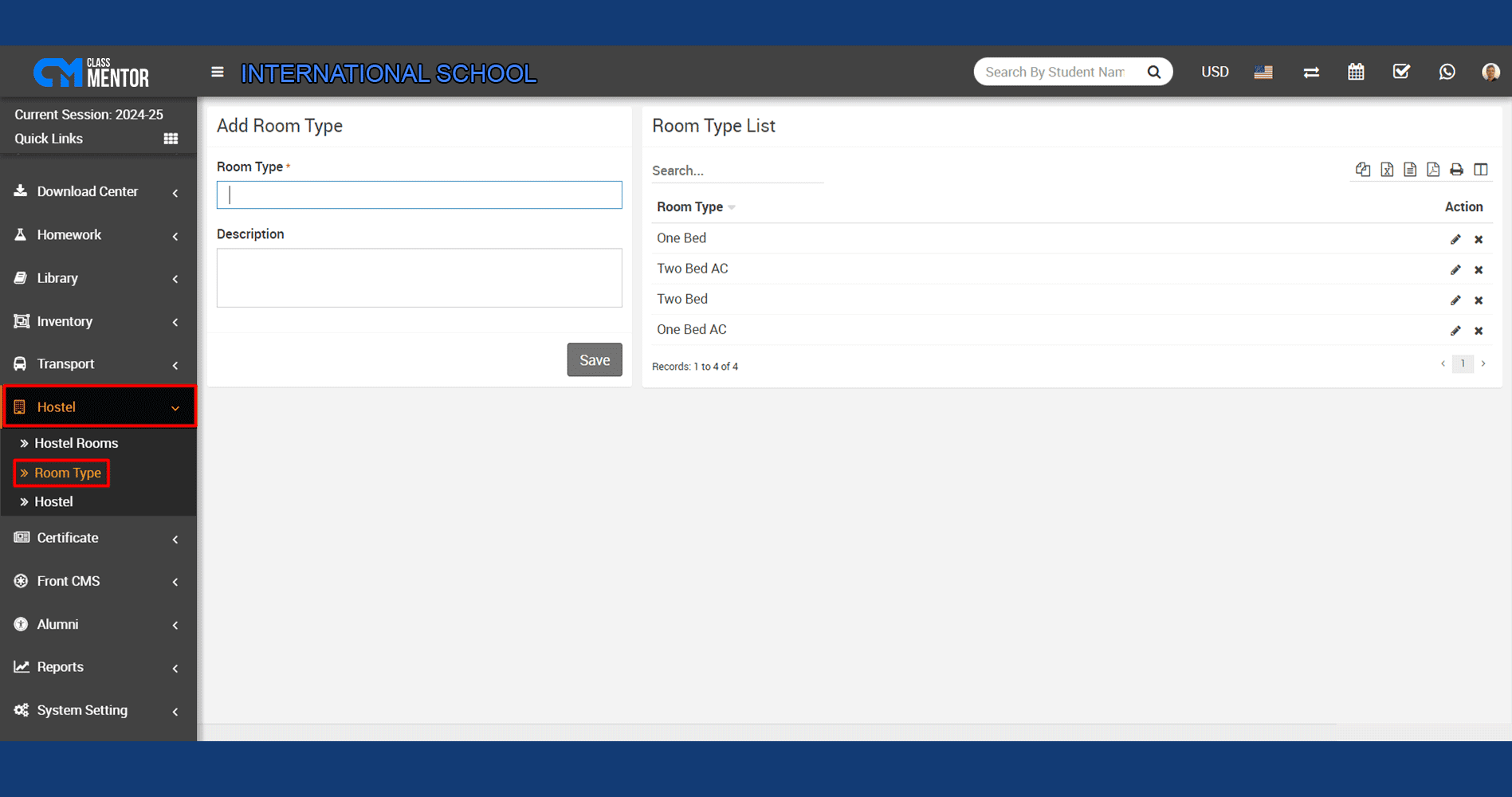 Classmentor's Room Type module categorizes room types, optimizing management for schools, colleges, and institutes.