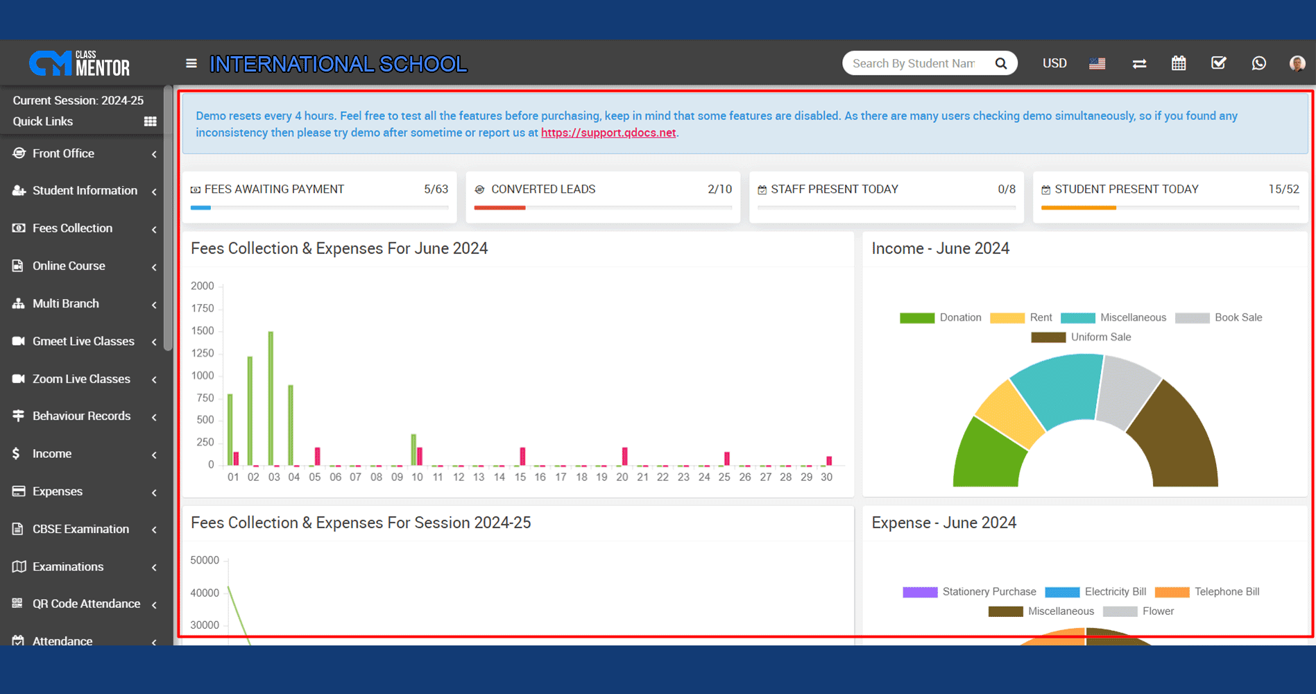 User-friendly interface: Accessible from any device; convenient for administrators, teachers, students, and parents.