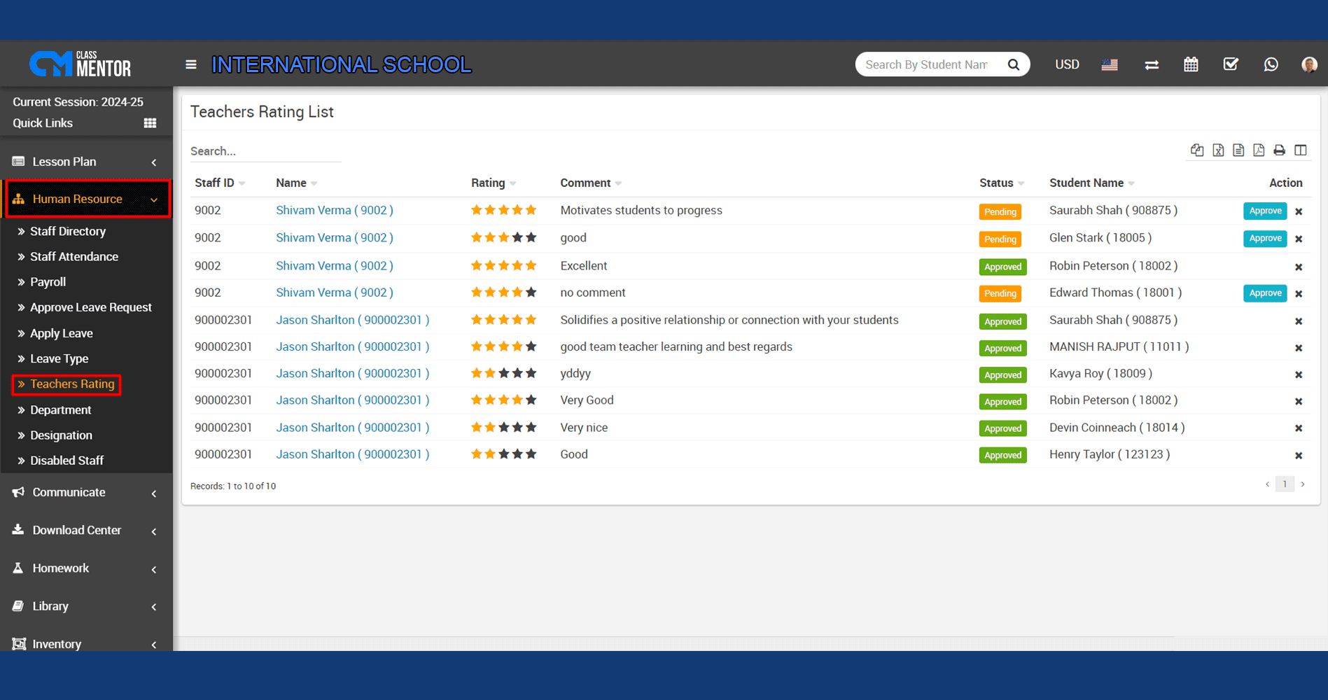 Teacher Rating module enables parents to assess and provide feedback on educators, enhancing transparency and accountability.