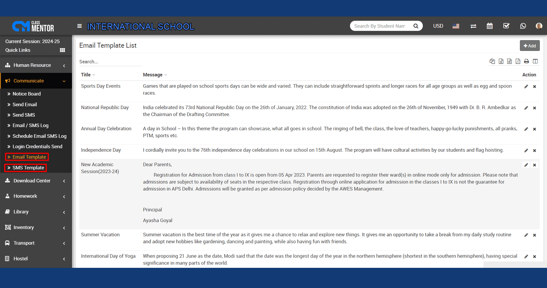 Standardizes email/SMS formats, enhancing communication efficiency and consistency across various messages within educational institutions.