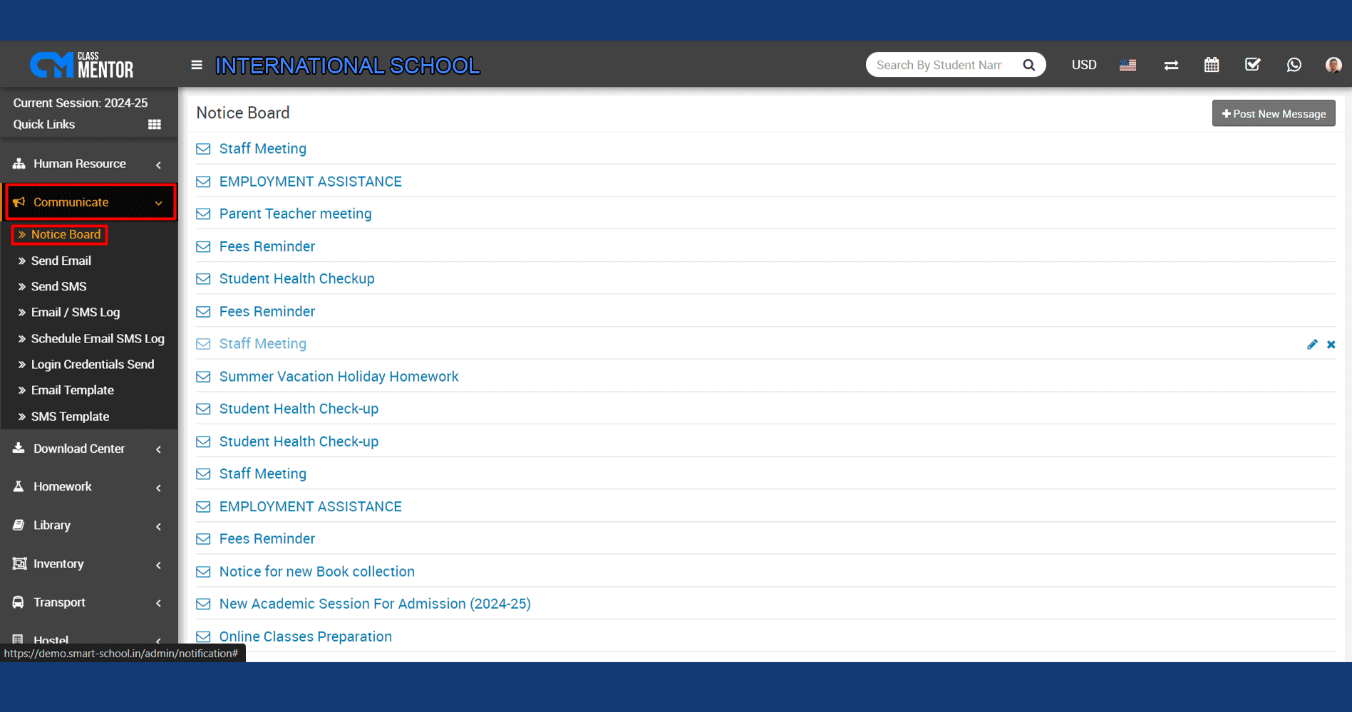 Notice board module centralizes announcements and information, streamlining communication for all in educational institutions.